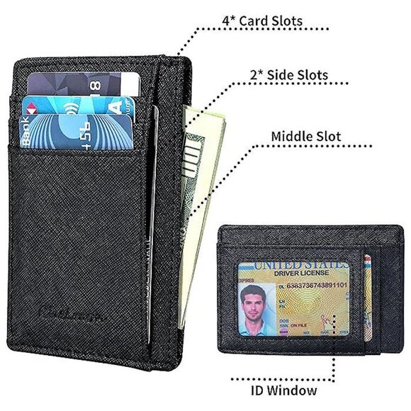Slim Wallet for Men, Minimalist Front Pocket RFID Blocking Credit Black Cross - Picture 2 of 7